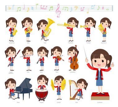 A set of wearing a happi coat woman on classical music performances.It's vector art so easy to edit. clipart