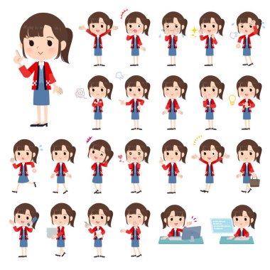 Değişik duygular ifade eden bir palto giymiş bir kadın. Düzenlemesi çok kolay bir vektör sanatı..