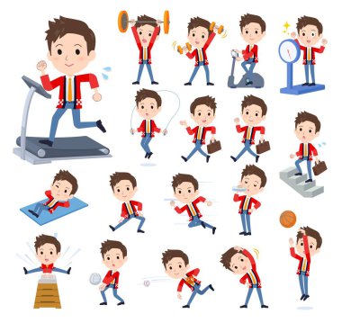 Egzersiz ve spor yapan bir palto giyme seti. Düzenlemesi çok kolay vektör sanatı..