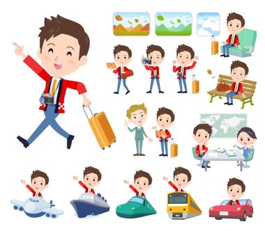 Seyahat eden bir palto giyen adam. Yönlendirici sanatı düzenlemek çok kolay..