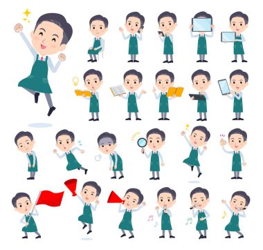 Akıllı telefonlar gibi dijital ekipmanlara sahip bir süpermarket çalışanı. Vektör sanatını düzenlemek çok kolay..