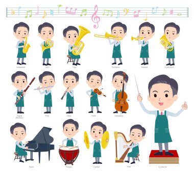 Klasik müzik performansları üzerine çalışan bir süpermarket çalışanı. Vektör sanatını düzenlemek çok kolay..