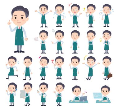 Çeşitli duyguları ifade eden bir süpermarket çalışanı. Yönlendirmesi çok kolay..