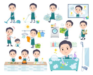 Temizlik ve çamaşırhaneyle ilgili bir süpermarket çalışanı. Düzenlemesi çok kolay vektör sanatı..