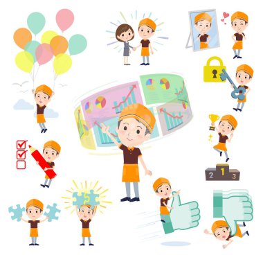 Başarı ve olumluluk üzerine bir grup Fast Food çalışanı. Vektör sanatını düzenlemek çok kolay..