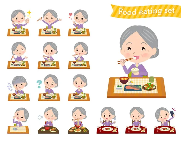 Yemekler Hakkında Formalı Bir Grup Yaşlı Kadın Vektör Sanatını Düzenlemek — Stok Vektör