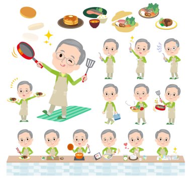 Yeşil formalı bir grup yaşlı adam aşçılıkla ilgili. Vektör sanatını düzenlemek çok kolay..