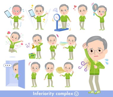 Yeşil formalı, aşağılık kompleksi olan bir grup yaşlı adam. Vektör sanatını düzenlemek çok kolay..