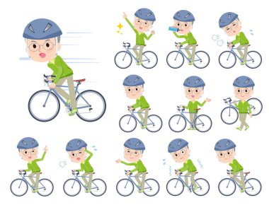 Yeşil formalı bir grup yaşlı adam yol bisikleti kullanıyor. Yönlendirmesi çok kolay..