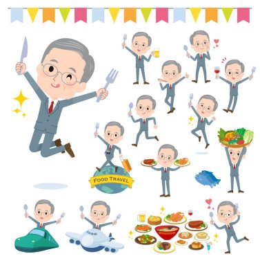 Gıda etkinliklerinde çalışan bir grup yaşlı adam. Vektör sanatını düzenlemek çok kolay..