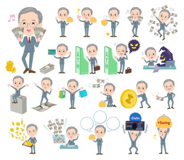 Para ve ekonomiyle ilgilenen bir grup yaşlı adam. Vektör sanatını düzenlemek çok kolay..