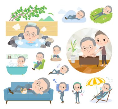 Rahatlamayla ilgili bir dizi iş adamı. Vektör sanatını düzenlemek çok kolay..