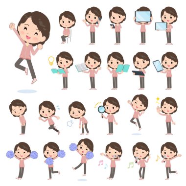 Akıllı telefonlar gibi dijital cihazları olan pembe formalı bir grup ortanca kadın. Düzenlemesi çok kolay bir vektör sanatı..