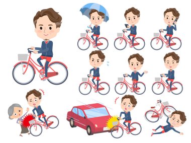 Şehir bisikletine binen bir grup orta yaşlı adam. Bu vektör sanatını düzenlemek çok kolay..