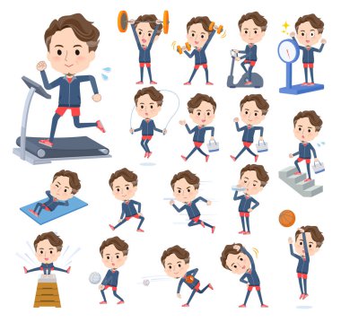 Spor ve spor kıyafetleri giyen bir grup orta yaşlı adam. Vektör sanatını düzenlemek çok kolay..