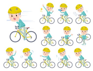 Mavi yeşil formalı bir grup yaşlı adam yol bisikleti kullanıyor. Yönlendirmesi çok kolay..