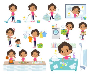 Temizlik ve çamaşırhane gibi spor kıyafetleriyle ilgili bir grup Afro-Amerikalı kadın. Düzenlemesi çok kolay vektör sanatı..