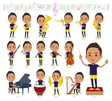 A set of African-American men in sportswear on classical music performances.It's vector art so easy to edit. clipart