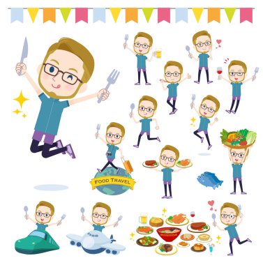 Gıda etkinliklerinde spor giyim kuşamında Amerikalı sarı saçlı bir adam. Düzenlemesi çok kolay vektör sanatı..