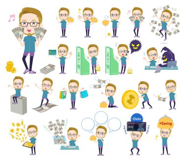 Para ve ekonomiyle ilgili spor giyim kuşamında bir grup Amerikalı sarı saçlı adam. Düzenlemesi çok kolay vektör sanatı..