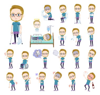 Spor giyimli, sakat ve hastalıklı Amerikalı bir grup sarı saçlı adam. Düzenlemesi çok kolay vektör sanatı..