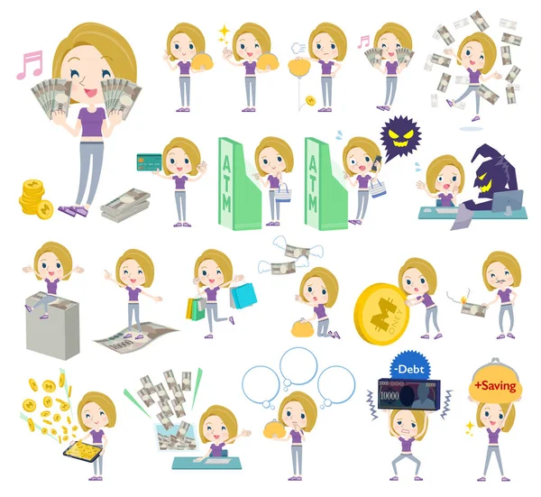 Para ve ekonomiyle ilgili spor giyimli bir grup Amerikalı sarışın kadın. Düzenlemesi çok kolay vektör sanatı..