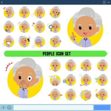 Mor formalı bir grup yaşlı kadın çeşitli duyguları simge biçiminde ifade eder. Bu vektör sanatını düzenlemek çok kolaydır..