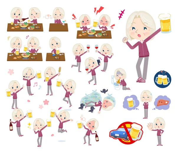 Set Old Woman Purple Jersey Related Alcohol Vector Art Easy — 图库矢量图片