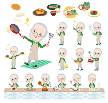 Aşçılıkla ilgili yeşil formalı bir grup ihtiyar. Vektör sanatını düzenlemek çok kolay..
