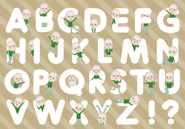 Set Old Man Green Jersey Designed Alphabet Vector Art Easy — 图库矢量图片