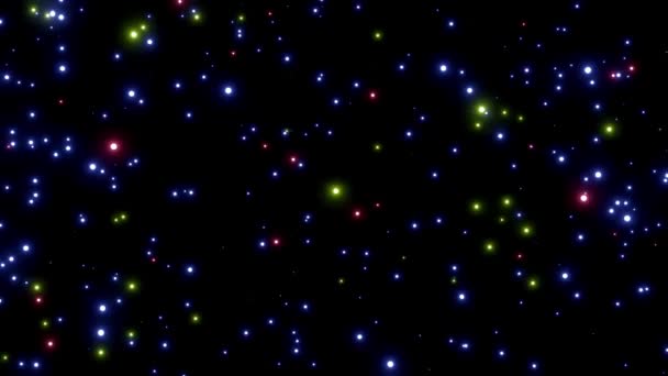 Радиальные Трехцветные Частицы Испускающие Свет Орбита Падающая Сверху — стоковое видео