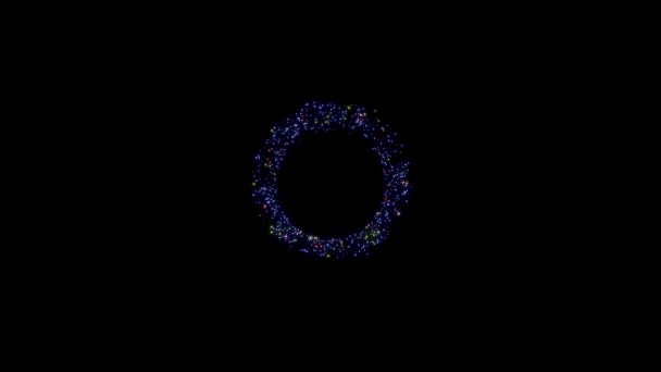 Radial Three Color Particles Emit Light Orbit Extends Center — 图库视频影像