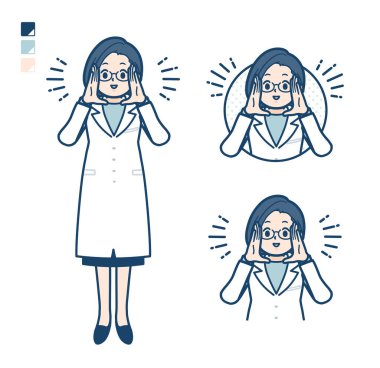 A woman doctor in a lab coat with Calling out loud images.It's vector art so it's easy to edit.