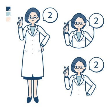A woman doctor in a lab coat with Counting as 2 images.It's vector art so it's easy to edit.