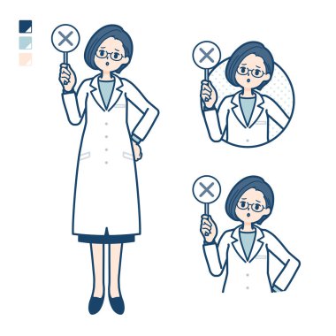 A woman doctor in a lab coat with Put out a cross panel images.It's vector art so it's easy to edit.