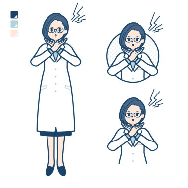 A woman doctor in a lab coat with Making a Cross with arms images.It's vector art so it's easy to edit.