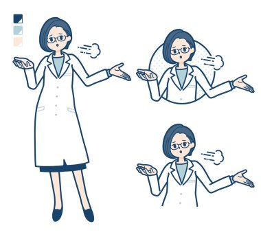 A woman doctor in a lab coat with Discouraged images.It's vector art so it's easy to edit.