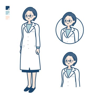 A woman doctor in a lab coat with Looking sideways images.It's vector art so it's easy to edit.