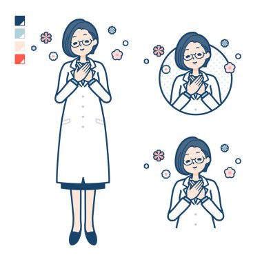 A woman doctor in a lab coat with Rest images.It's vector art so it's easy to edit.