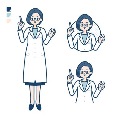 A woman doctor in a lab coat with speaking images.It's vector art so it's easy to edit.