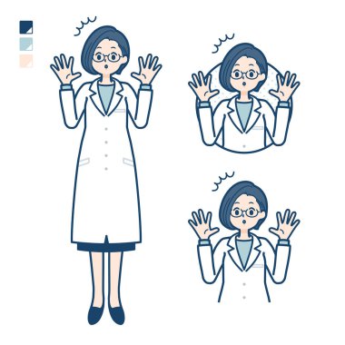 A woman doctor in a lab coat with surprised images.It's vector art so it's easy to edit.