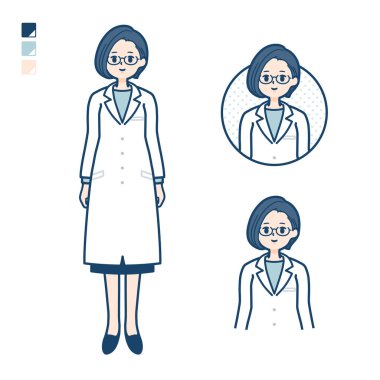 A woman doctor in a lab coat with Smiling images.It's vector art so it's easy to edit.