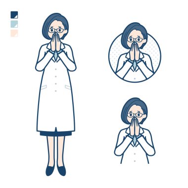 A woman doctor in a lab coat with Surprised and uneasy images.It's vector art so it's easy to edit.