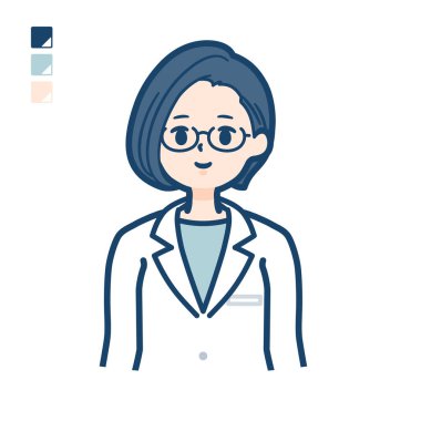 A woman doctor in a lab coat with upper body images.It's vector art so it's easy to edit.