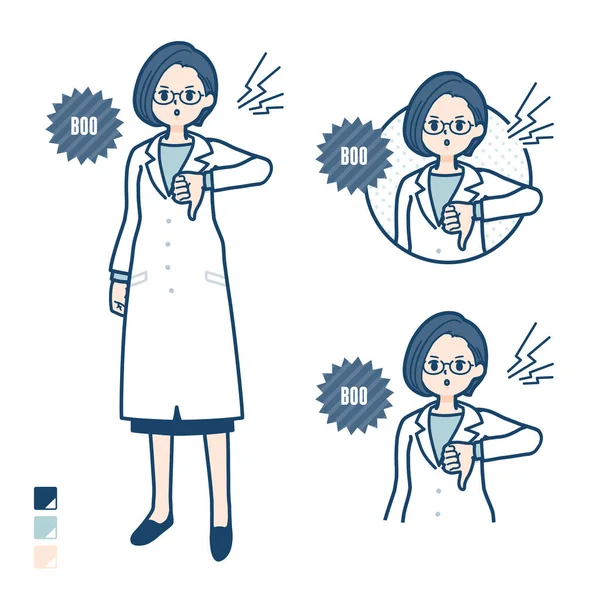 A woman doctor in a lab coat with Booing images.It's vector art so it's easy to edit.
