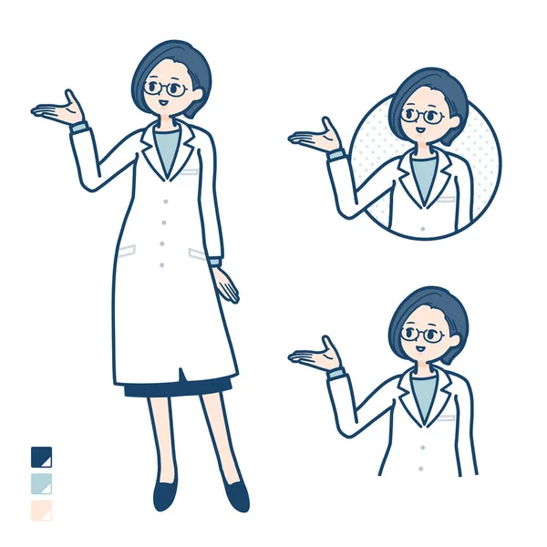 Woman Doctor Lab Coat Explanation Images Vector Art Easy Edit — Archivo Imágenes Vectoriales
