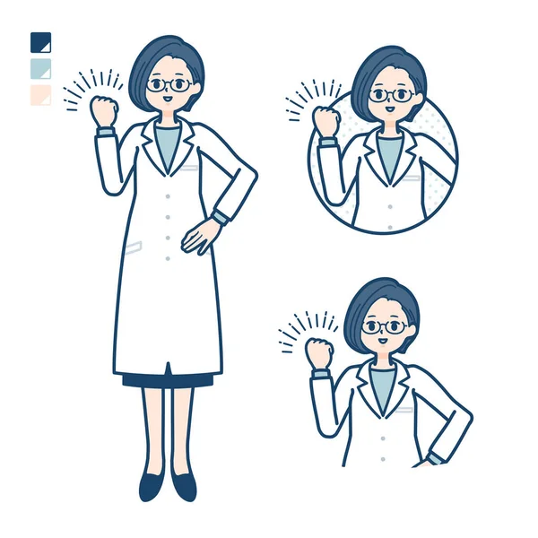 Woman Doctor Lab Coat Fist Pump Images Vector Art Easy — стоковый вектор