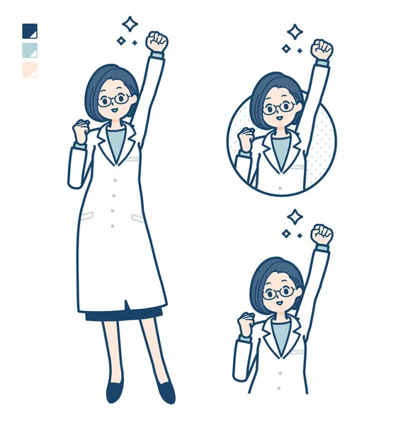 Une Femme Médecin Blouse Laboratoire Avec Des Images Pompe Poing — Image vectorielle