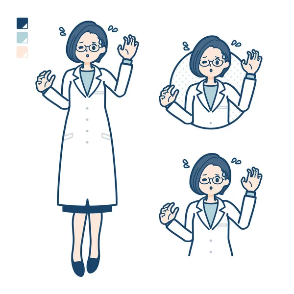 A woman doctor in a lab coat with panic images.It's vector art so it's easy to edit.