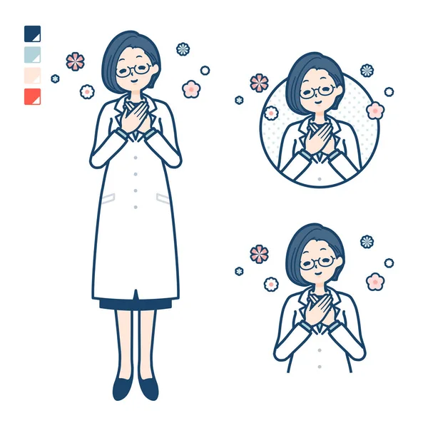 A woman doctor in a lab coat with Rest images.It's vector art so it's easy to edit.